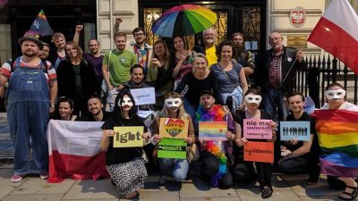 Solidarity protest outside the Poland Embassy in London