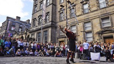 Edinburgh street artists perform in Edinburgh on the last weekend of the Edinburgh Festival Fringe 2009. This year saw a record number of acts perform representing the best dance, theatre and comedy.