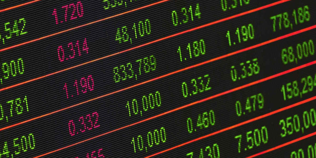 close-up image of stock market figures on screen