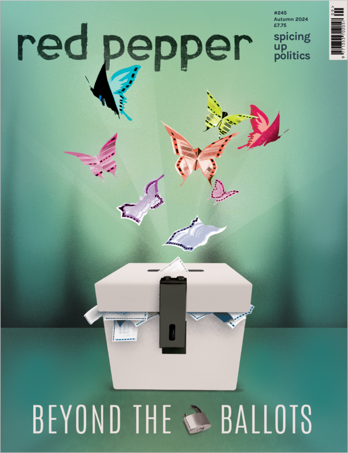 The front cover of Issue 245, titled Beyond the Ballots. The illustration shows a ballot box with ballots turning into colourful butterflies as they seem to emerge from the slot