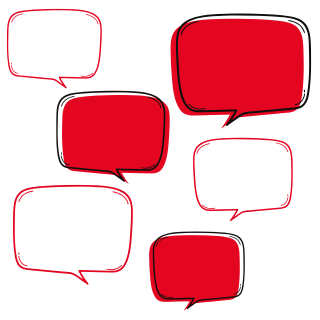 Red and white speech-bubbles community consultation image